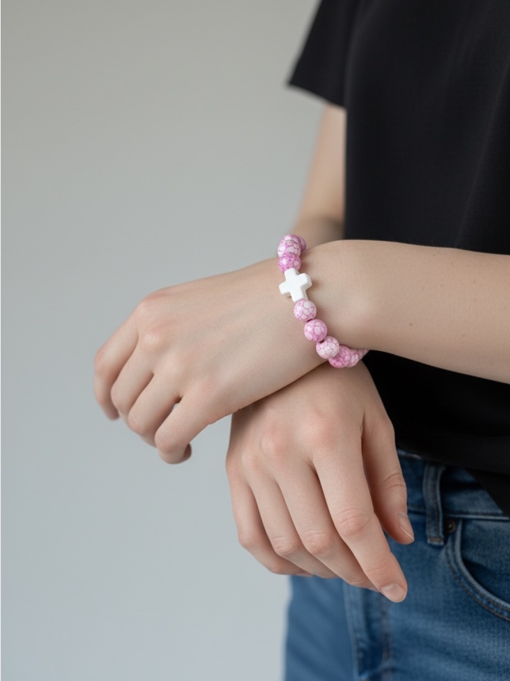 9/25 Pink Beaded Cross Bracelet - Women Jewelry